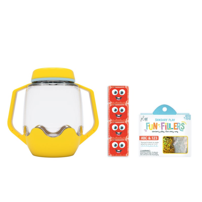Glo Pals Sensory Play Pack Bundle with Sensory Play Jar  Red Sammy Light-Up Cubes  & Fun Fillers (Easy as ABC) - Image 1